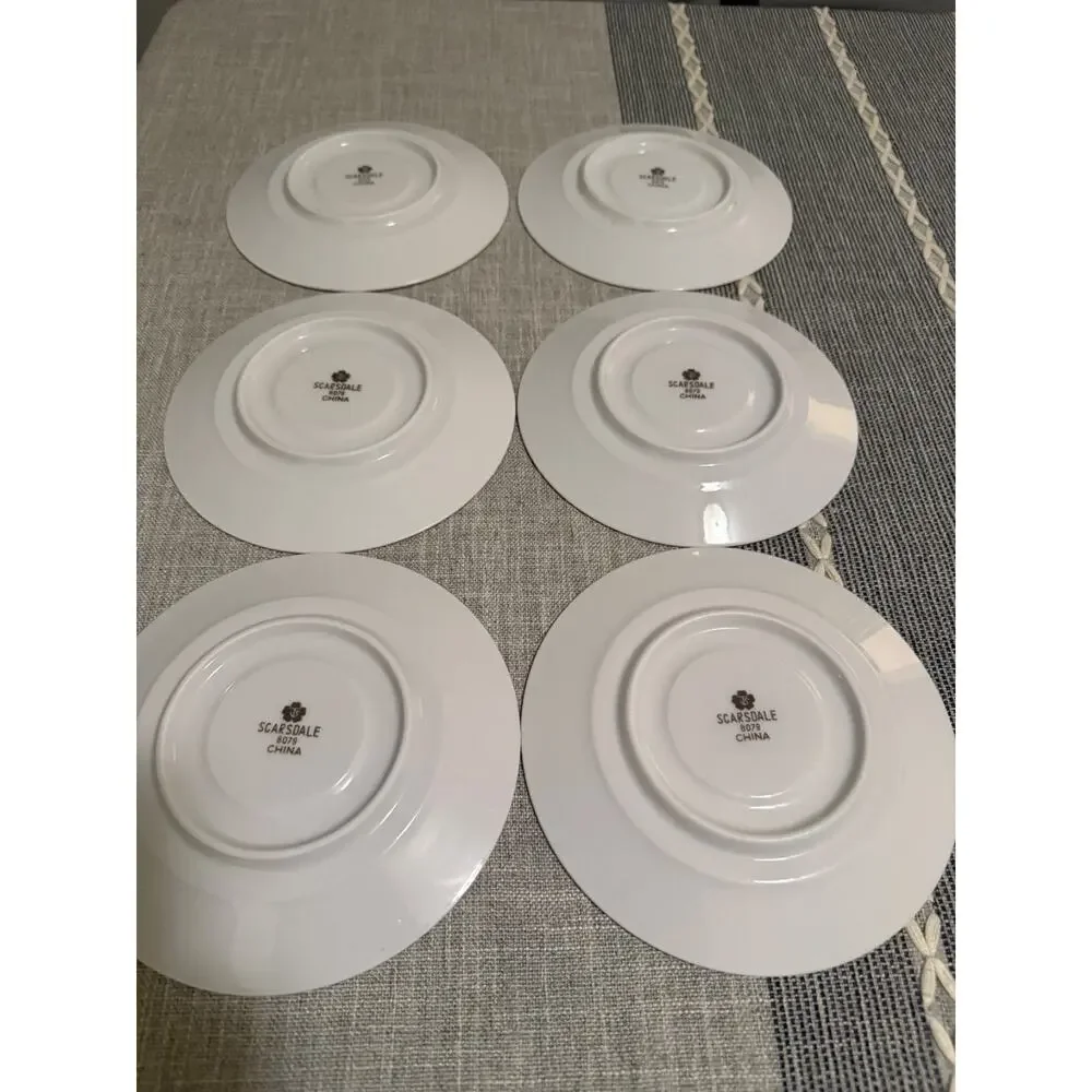 🍽️ Scarsdale 8079 China Saucers – Set of 6 – White Embossed Floral & Silver